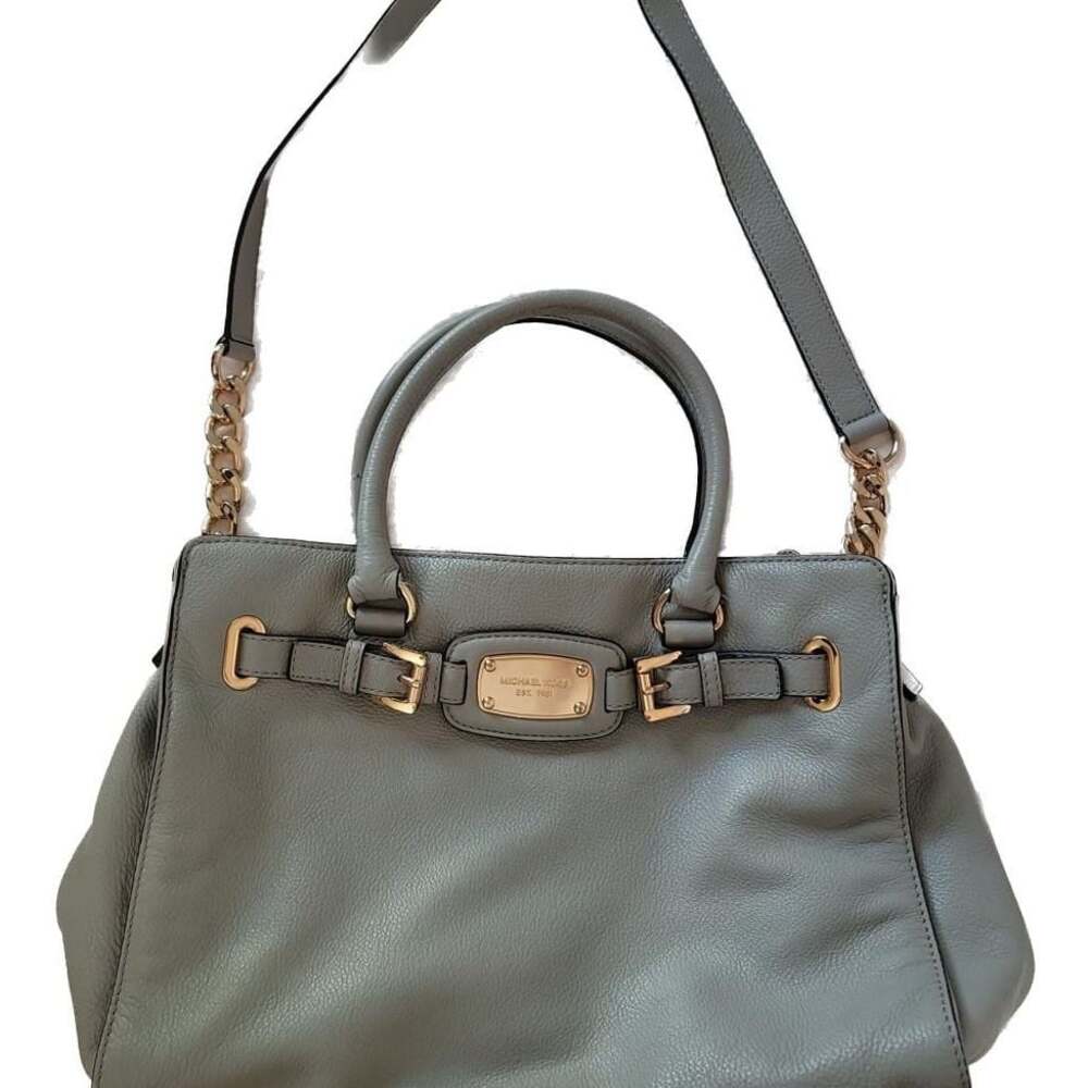 Michael Kors Hamilton Gray Pebbled Leather Satchel Bag